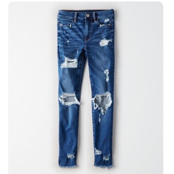 AMERICAN Eagle Destructed High Rise Jegging with Next Level Stretch Medium Wash - Picture 1 of 13